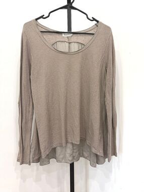 Nina Kendosa Paris Long Sleeve Cotton Silk Blend Top with Sheer Back